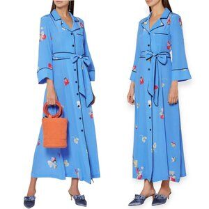 Ganni Joycedale Blue Floral-Print Silk Crepe de Chine Maxi Dress NWT Women's 42